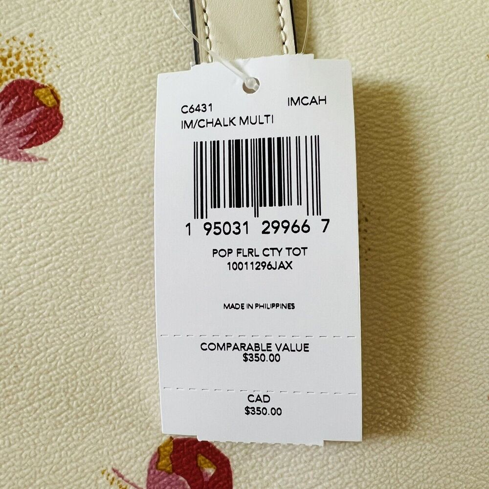COACH Chalk Multi Poppy Floral City Tote Bag - Picture 11 of 11